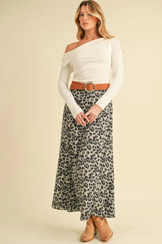 Leopard midi skirt styled outfit view