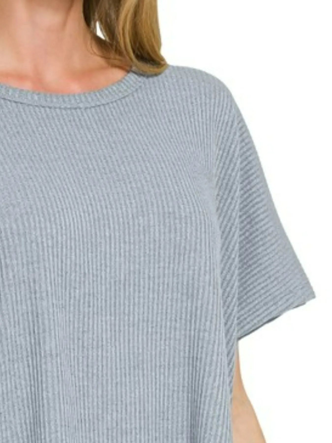 Zenana Ribbed Round-Neck Short-Sleeve Knit Top - Fashorio