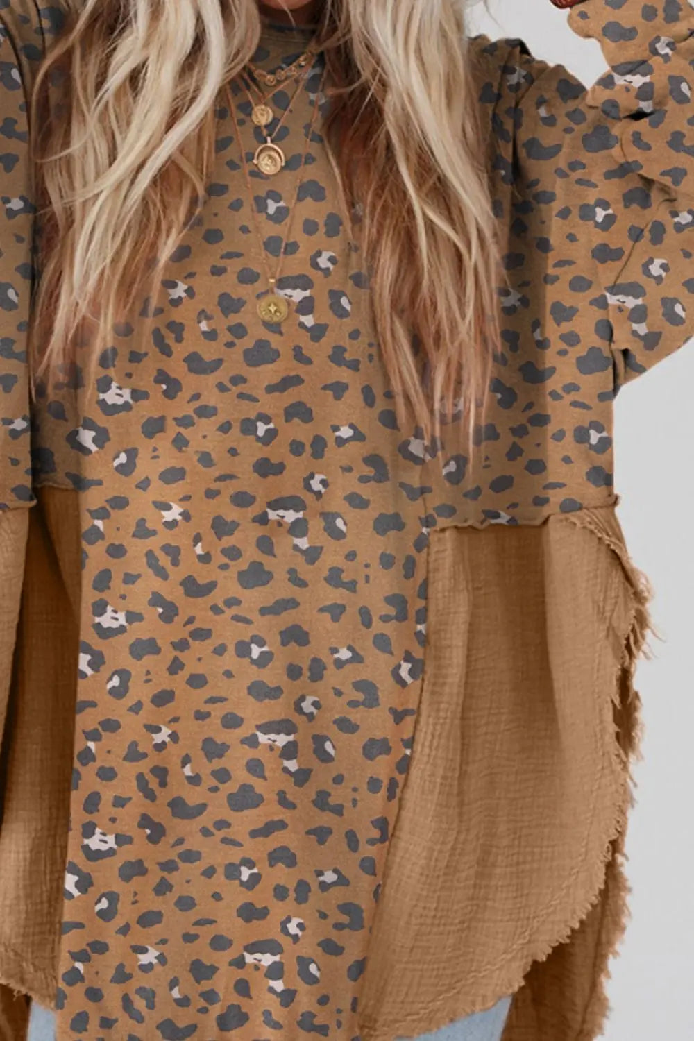 Textured Leopard Dropped Shoulder Blouse - Fashorio
