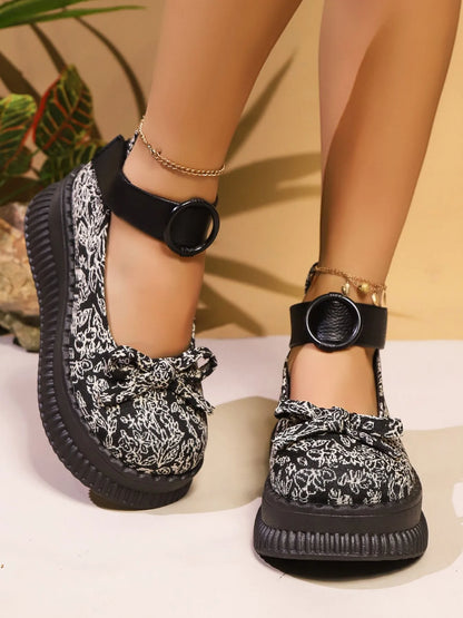 Bow Round Toe Platform Loafers - Fashorio