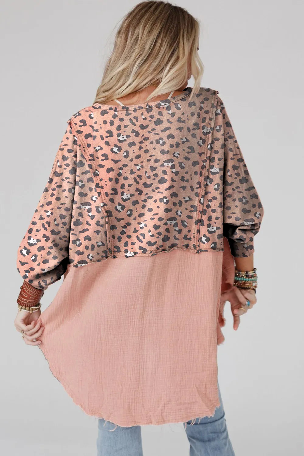 Textured Leopard Dropped Shoulder Blouse - Fashorio