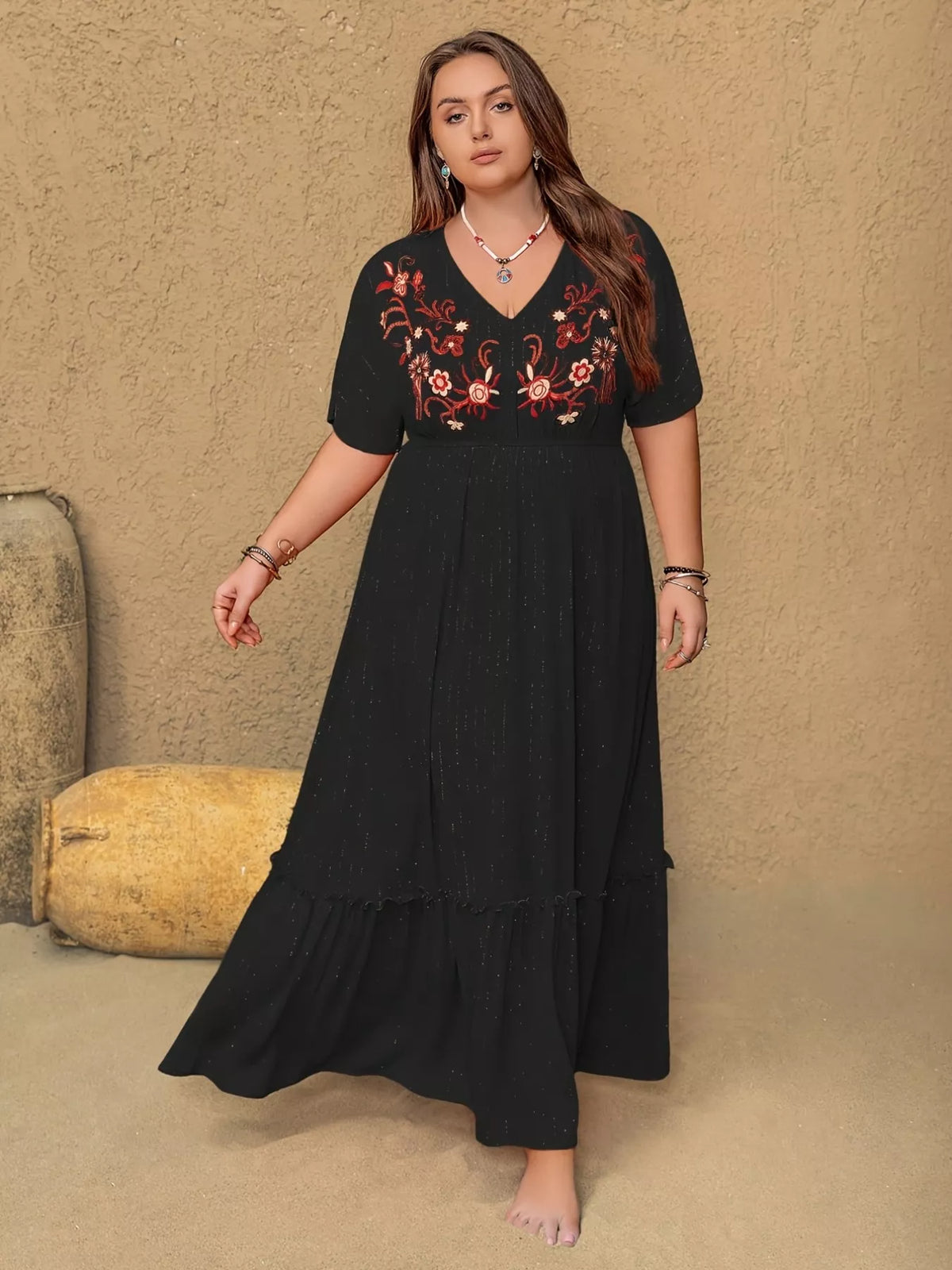 Black V neck maxi dress full length