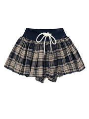 Drawstring Plaid Skort Black - Fashorio