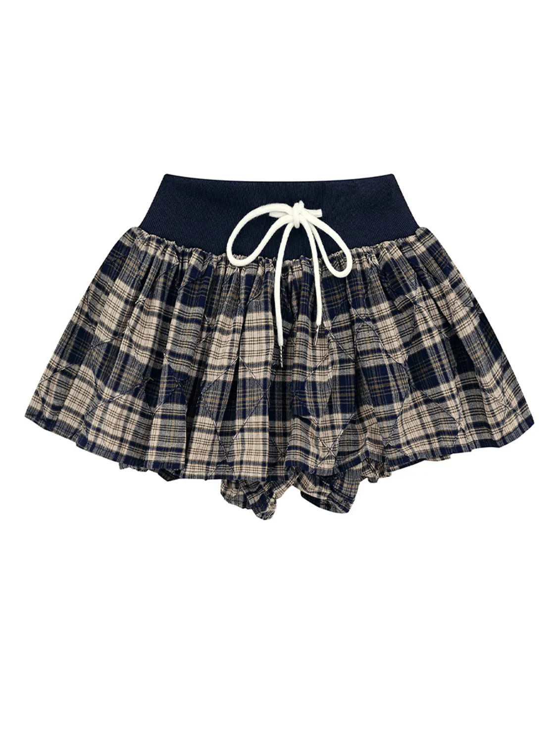 Drawstring Plaid Skort Black - Fashorio