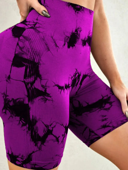 Tie-Dye High Waist Active Shorts - Fashorio