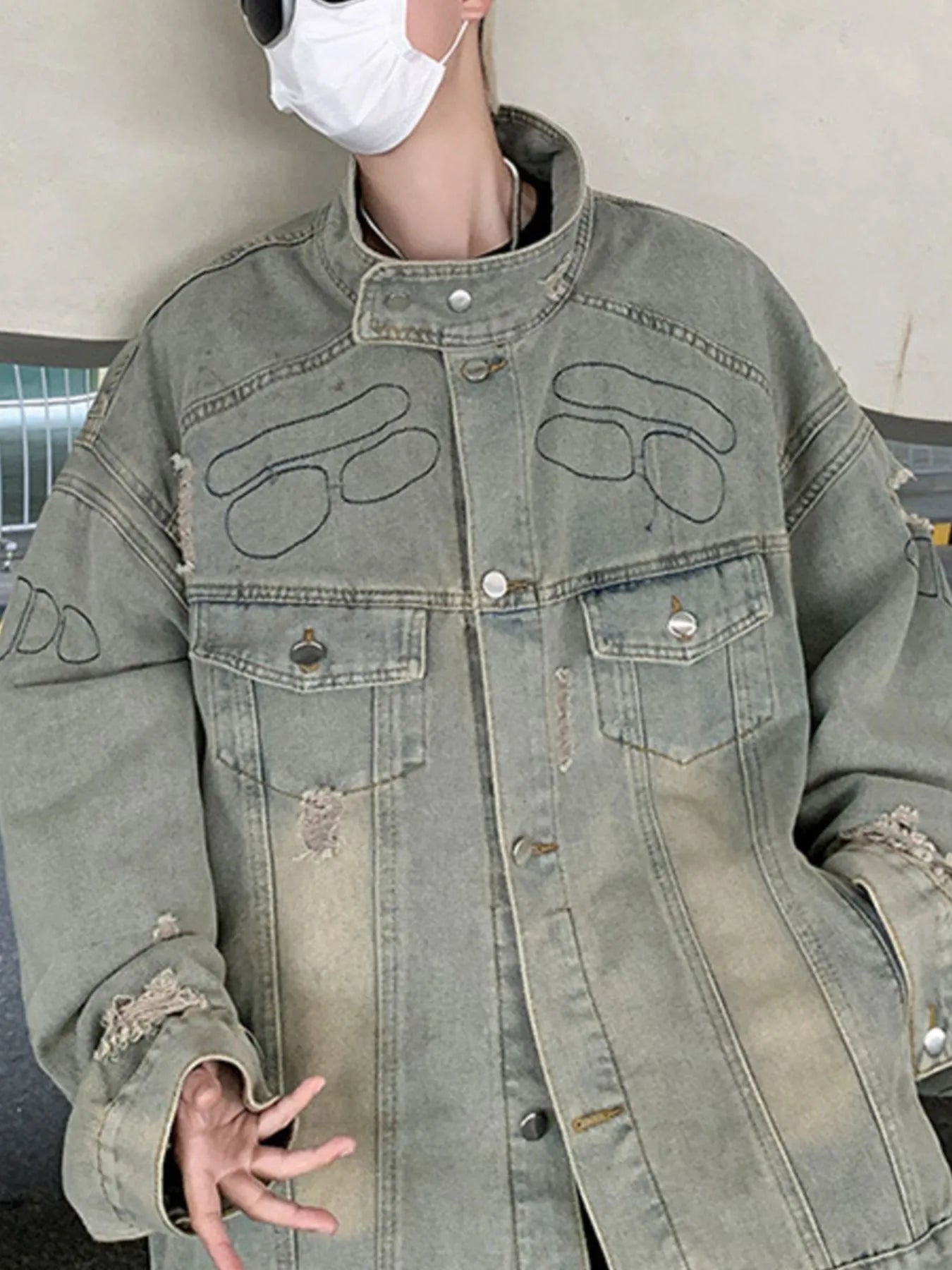 Men's Plus Size Distressed Button Up Denim Jacket - Fashorio