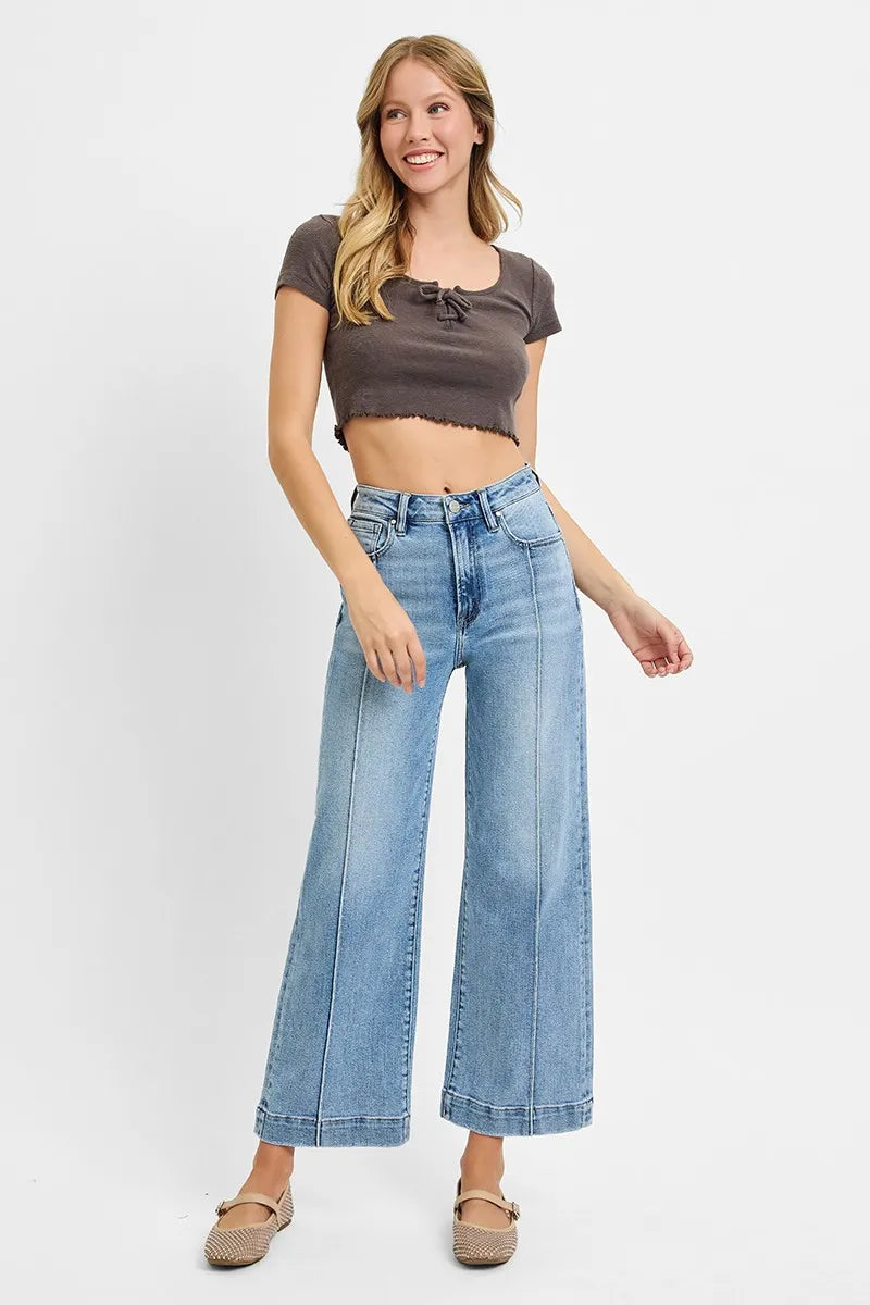 RISEN Full Size High Rise Crop Wide Leg Jeans Plus Size - Fashorio