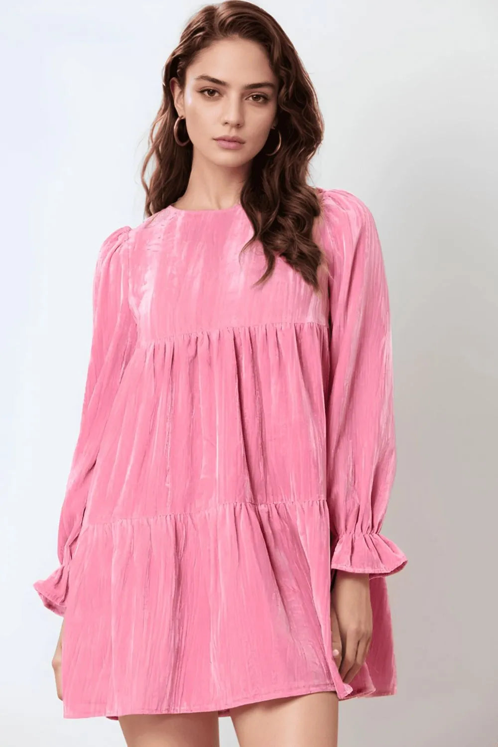 Flounce sleeve mini dress bow tie detail