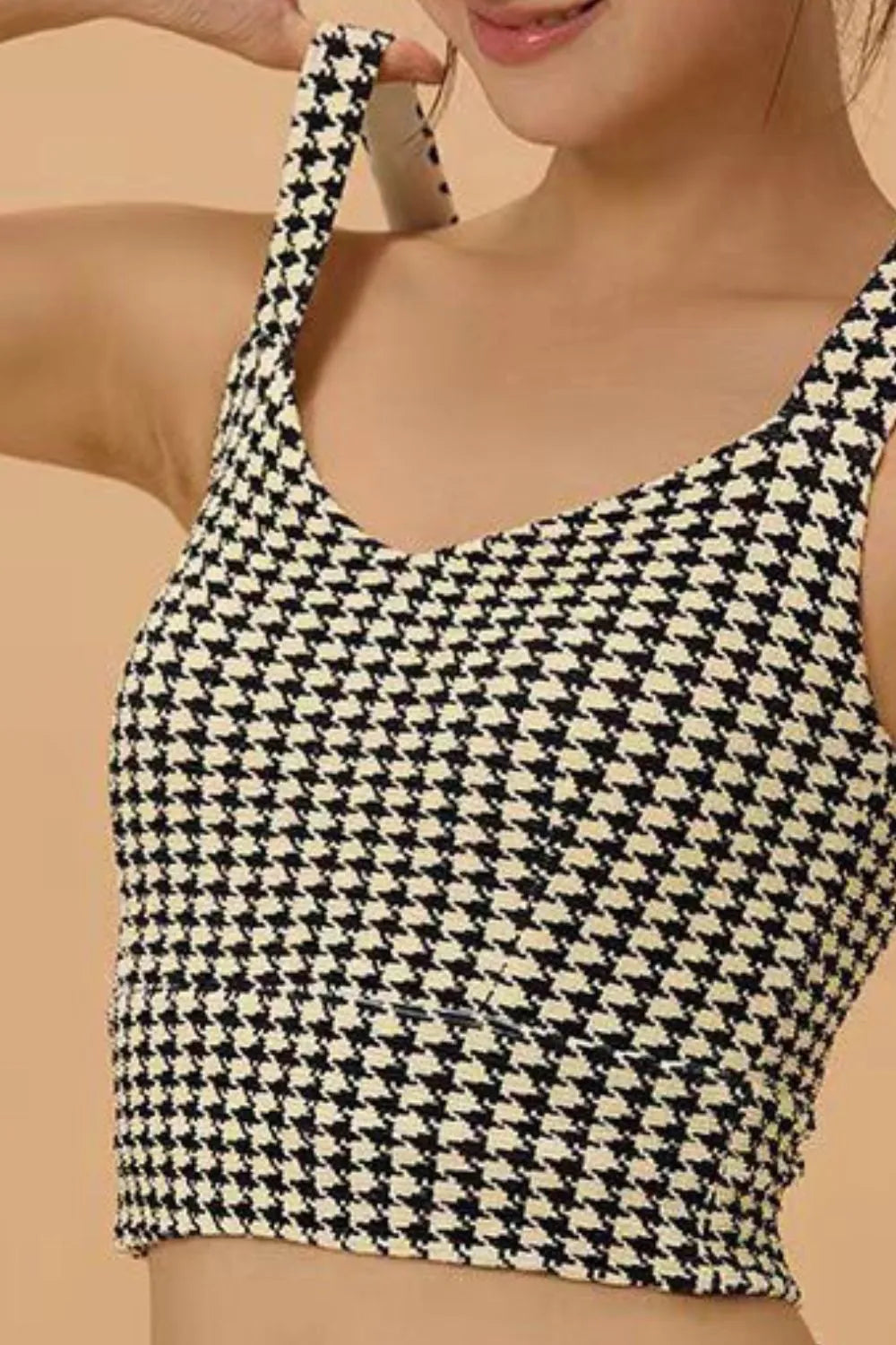 Crisscross Back Houndstooth Active Bra - Fashorio