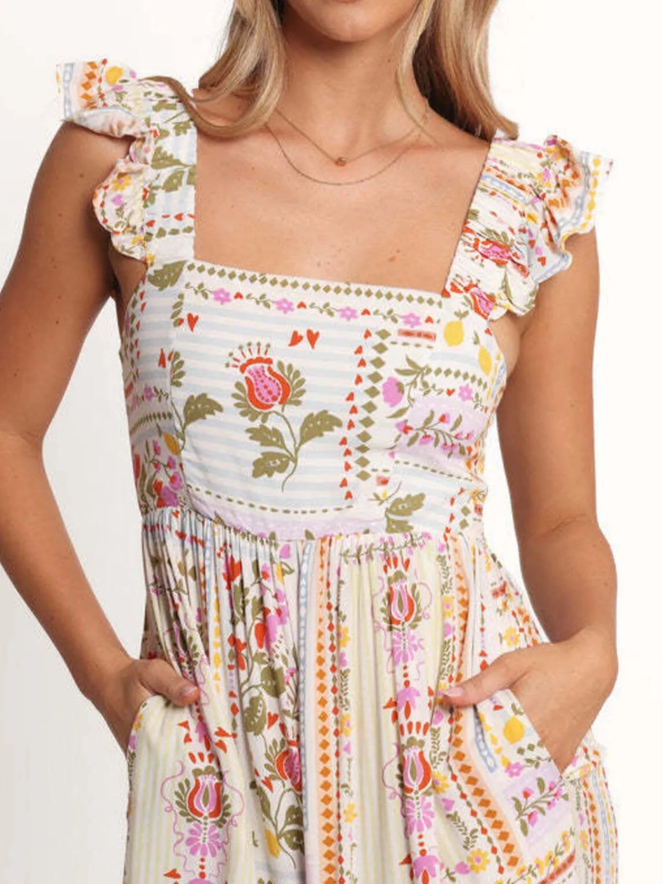 Floral Print Ruffle Strap Jumpsuit - Fashorio