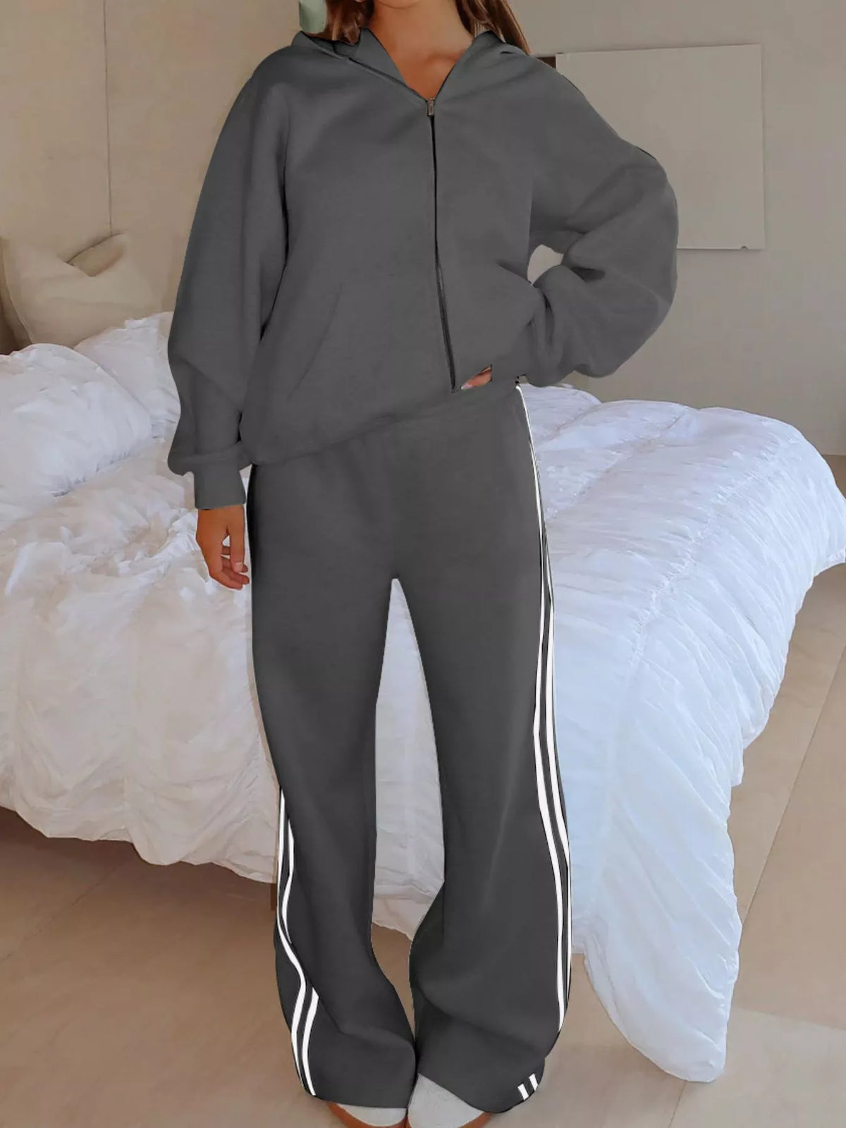 Zip Up Hoodie and Striped Pants Set, view 18