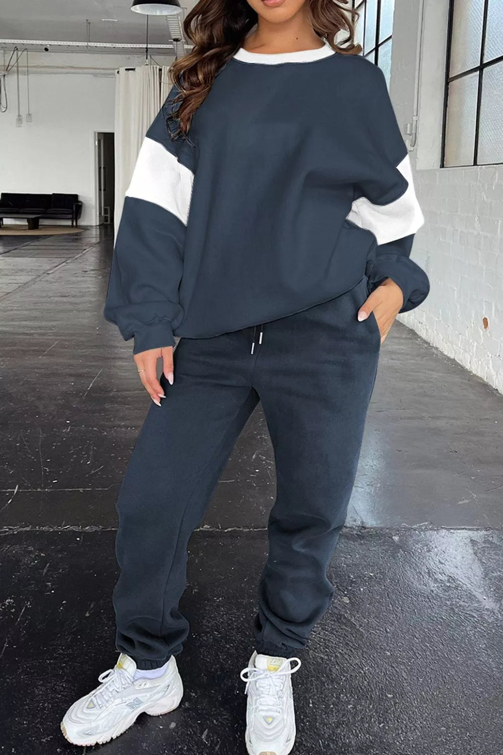 Drop Shoulder Loose Sweatshirt and Joggers Active Set view 7