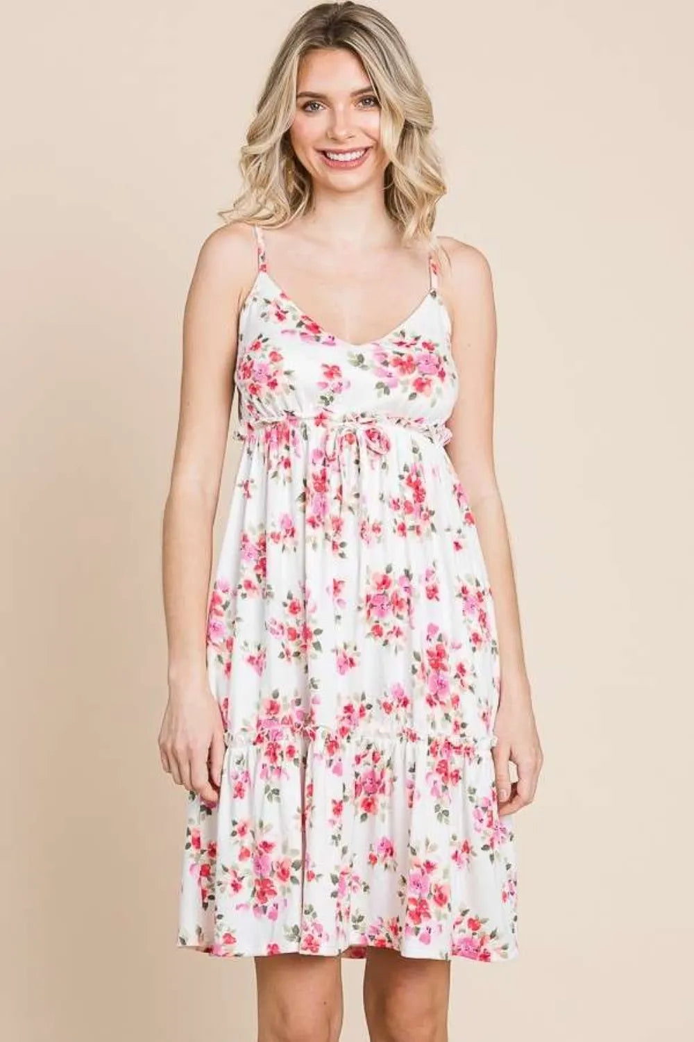 Floral Frill Cami Dress in Ivory