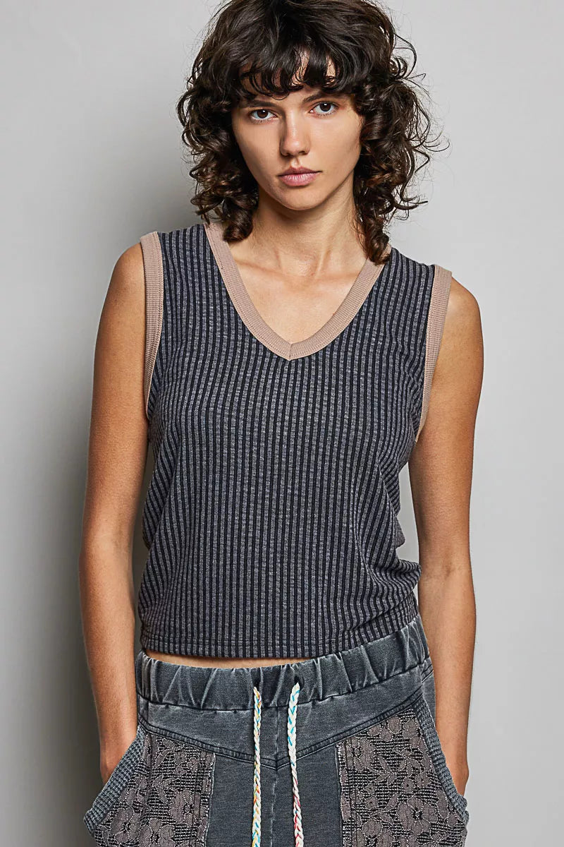 POL V neck contrast ribbed tank front view