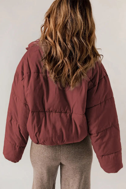 Zip Up Collared Neck Long Sleeve Winter Coat - Fashorio