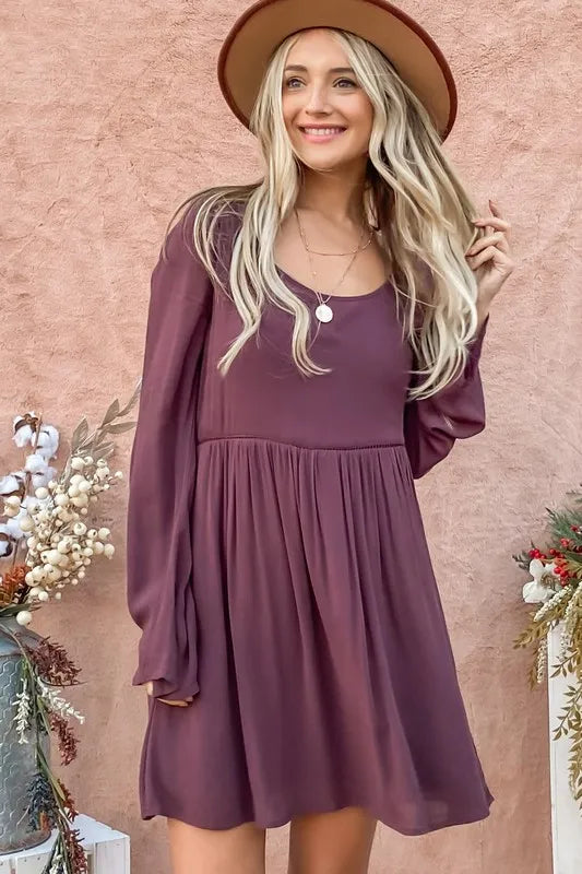Back Lace Button Down Detail Bell Sleeve Dress on model