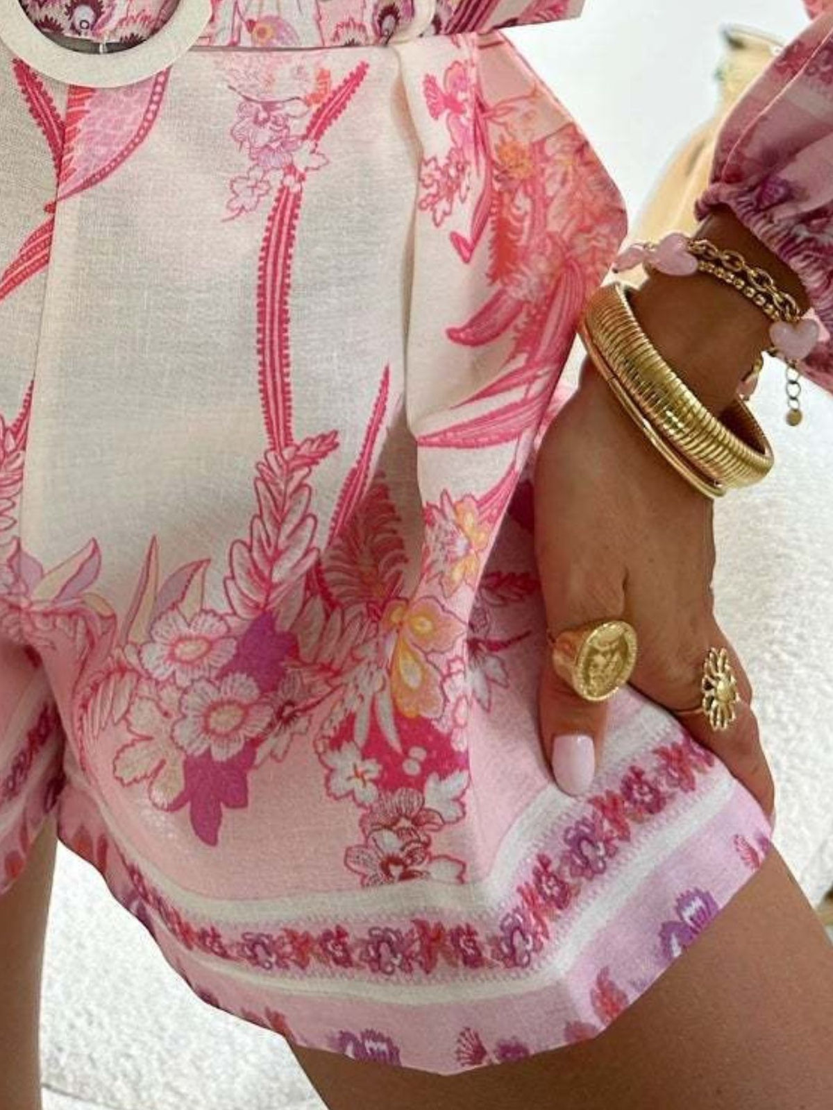 Floral print shirt frill detail close up