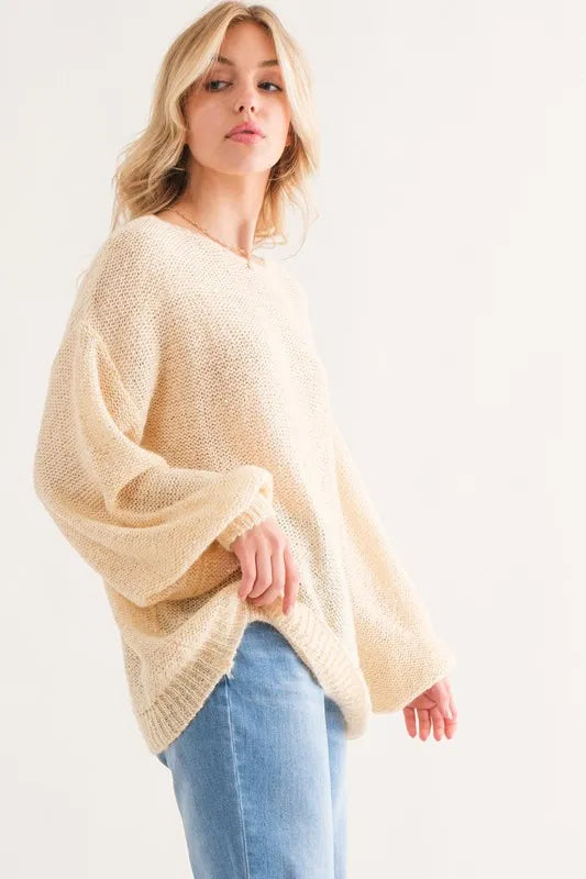 Sequin Lightweight Pullover Sweater in Cream detail