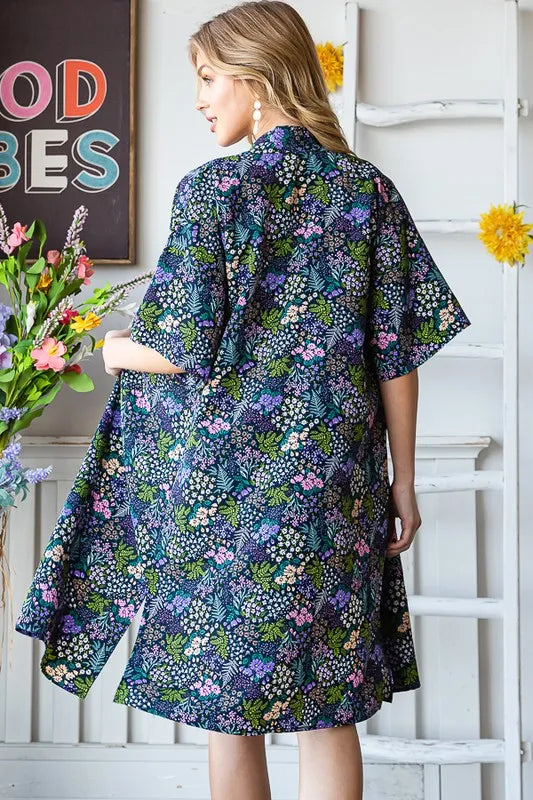 Heimish Full Size Half Sleeve Floral Open Cardigan Plus Size - Fashorio