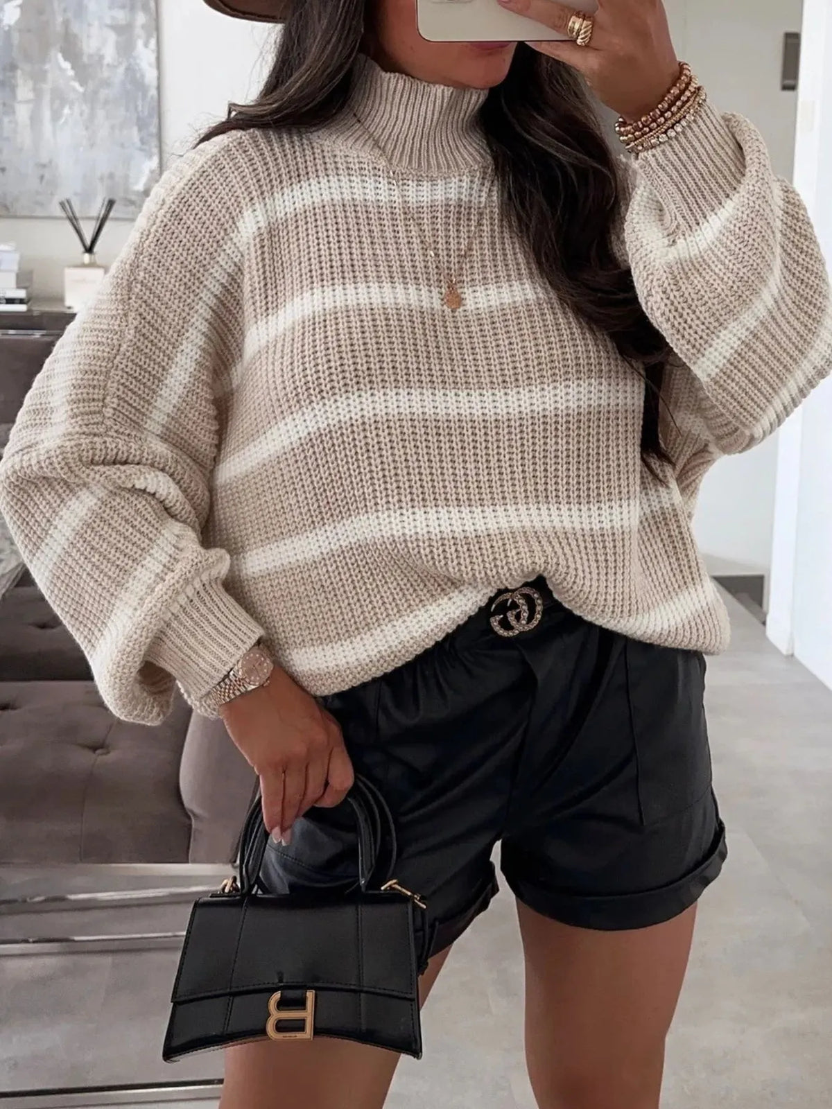 Striped turtleneck detail shot