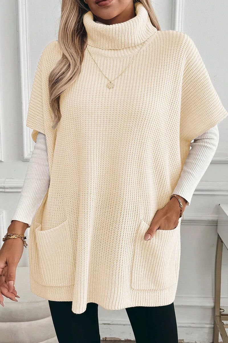 Cream Turtleneck short sleeve sweater front view