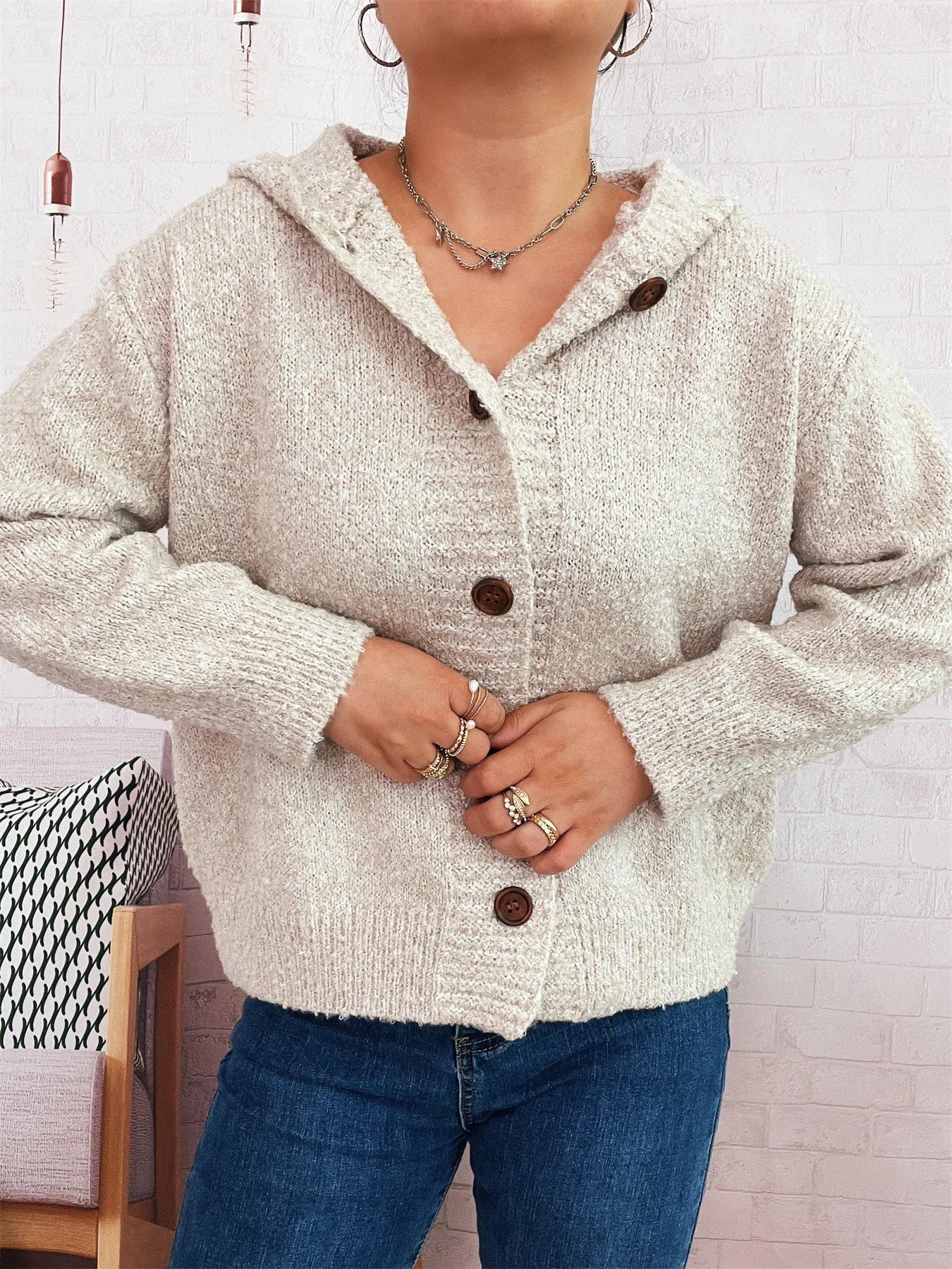 Cozy Button-Up Hooded Cardigan - Fashorio