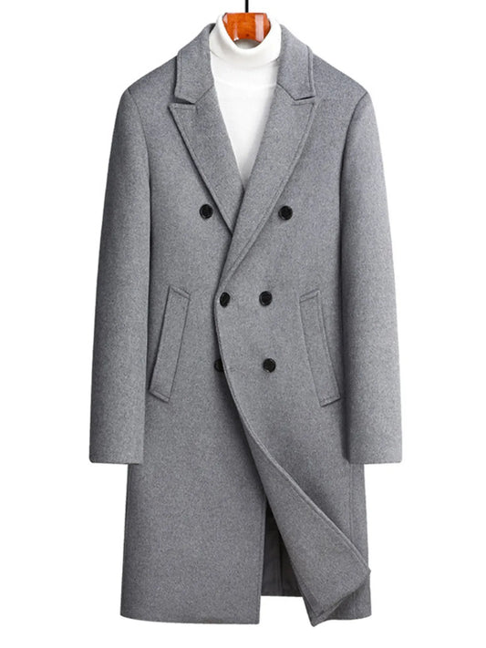 Men's Plus Size Double-Breasted Wool Overcoat Gray - Fashorio