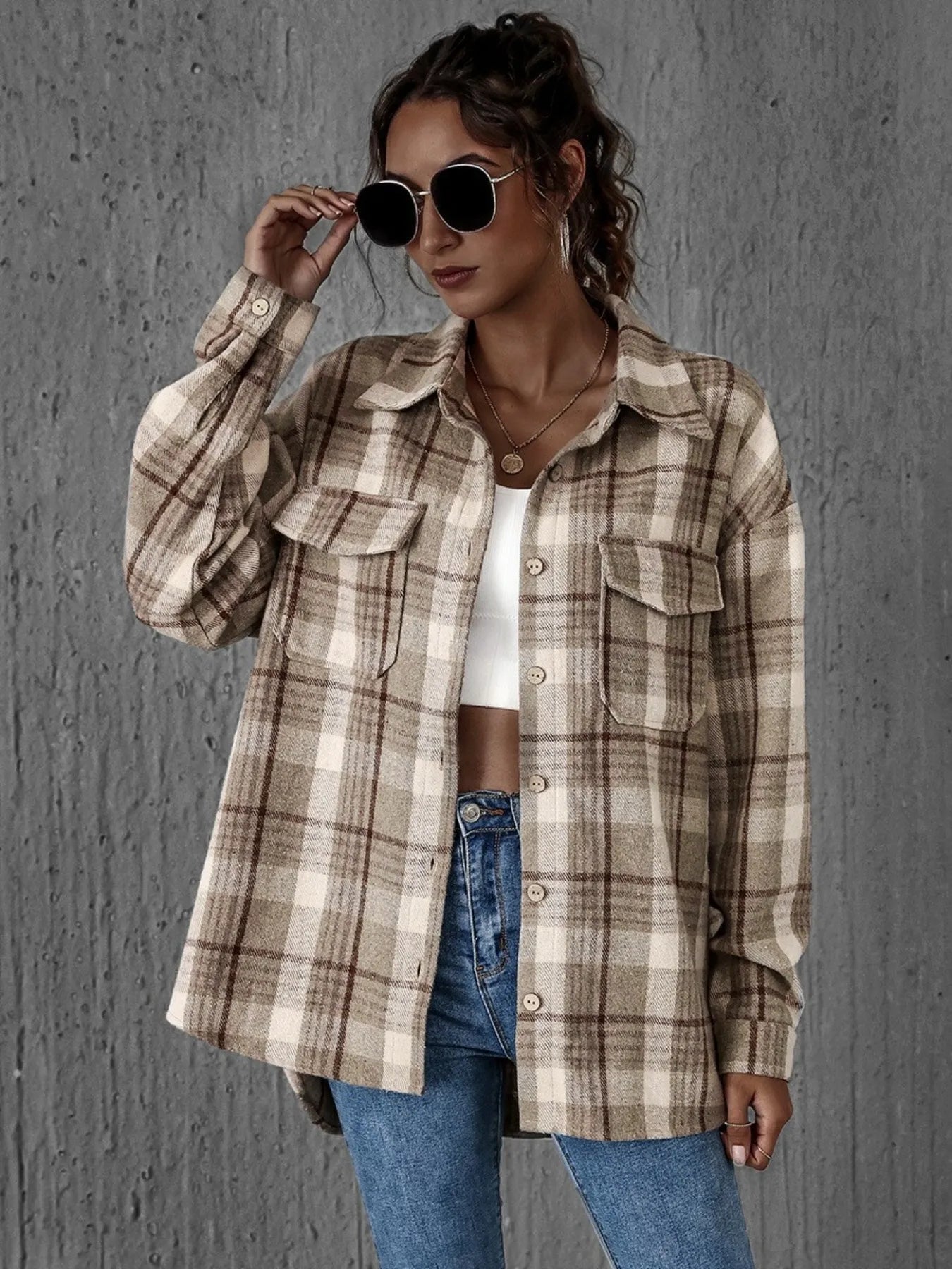 Plaid Button-Up Long Sleeve Shirt - Fashorio