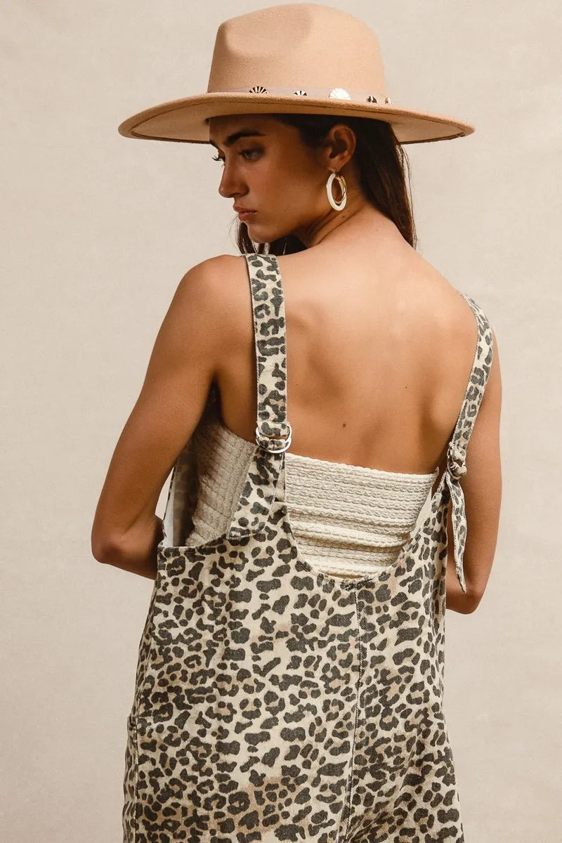 BiBi Leopard Print Adjustable Strap U Neck Jumpsuit - Fashorio