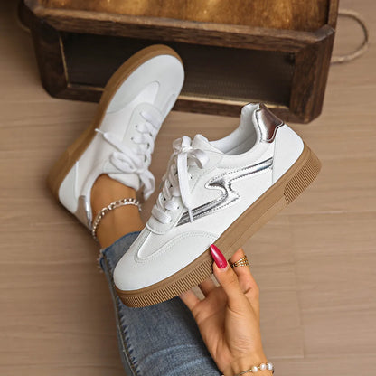Lace Up Platform Sneakers White - Fashorio