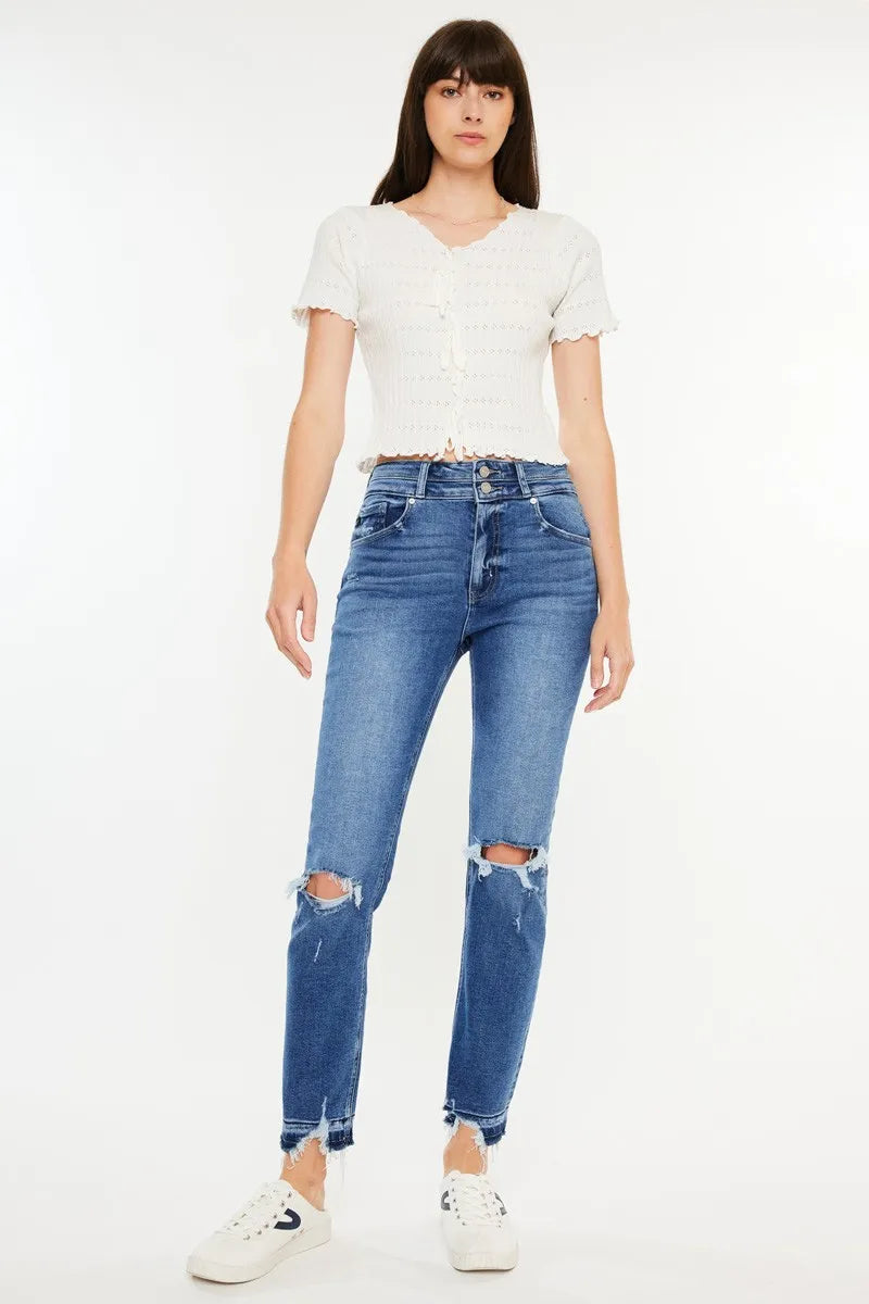 Kancan High Rise Distressed Slim Straight Jeans - Fashorio