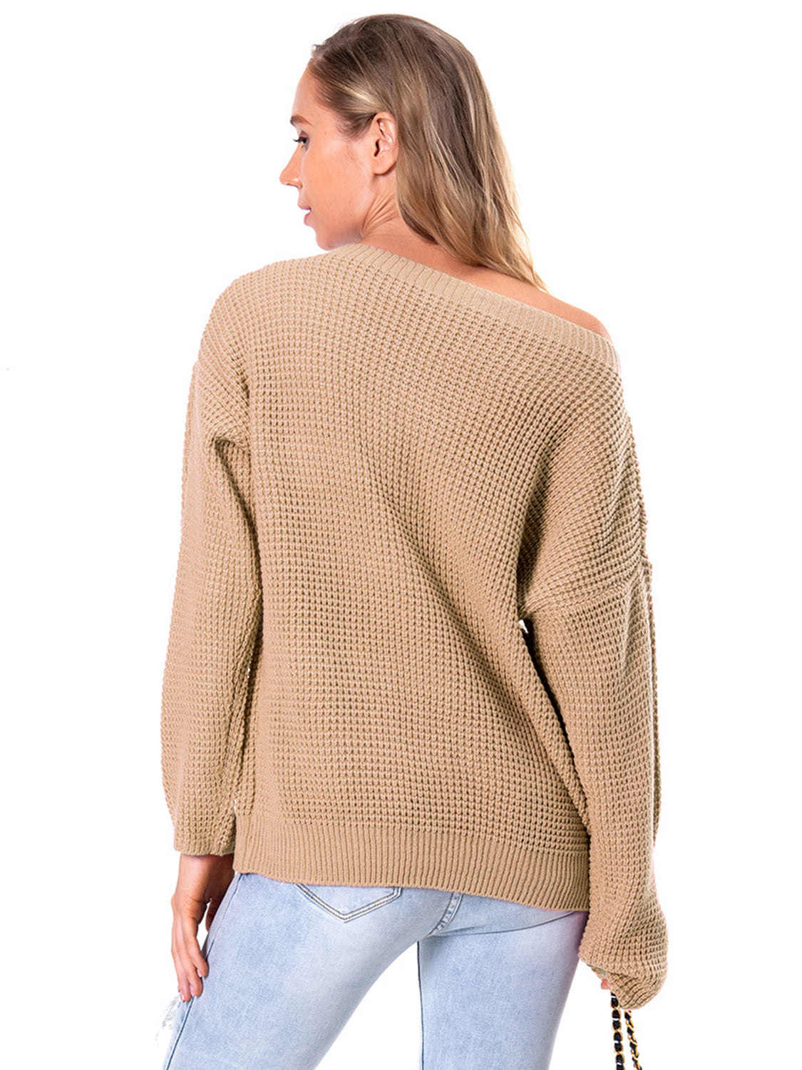 Boat Neck Drop Shoulder Long Sleeve Sweater - Fashorio