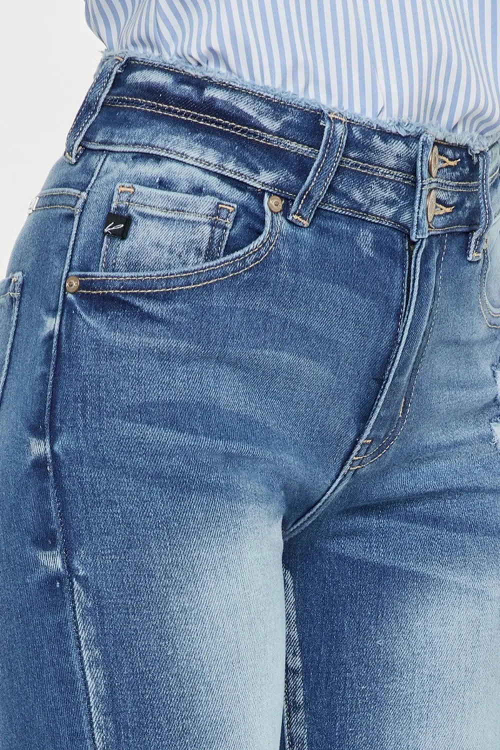 Medium wash skinny jeans full length view