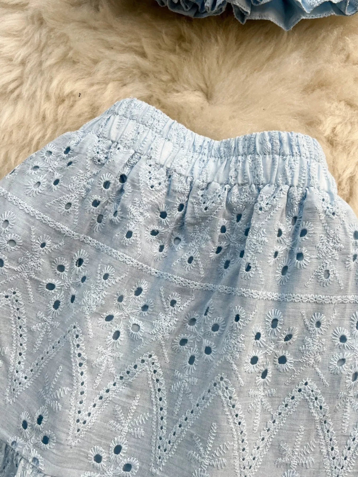 Smocked skirt eyelet detail