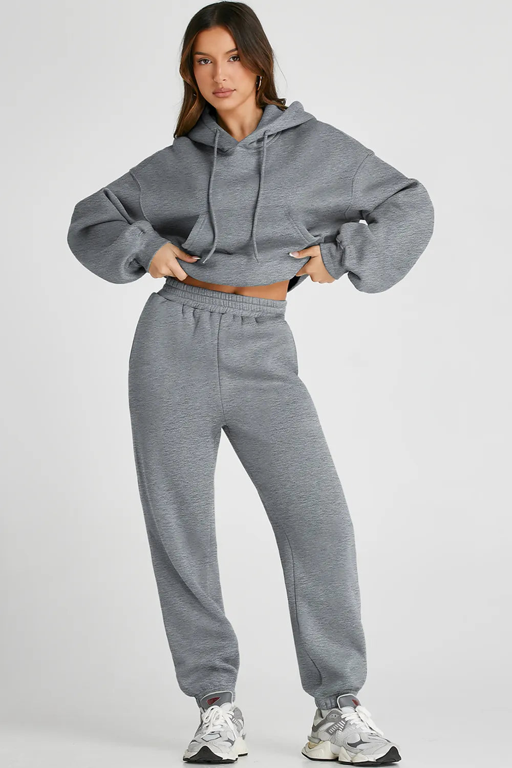 Dropped Shoulder Hooded Top and Pants Active Set side view