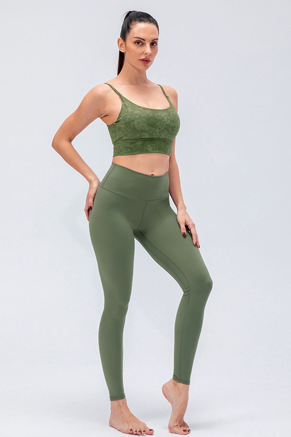 wide waistband slim fit active leggings styled on model