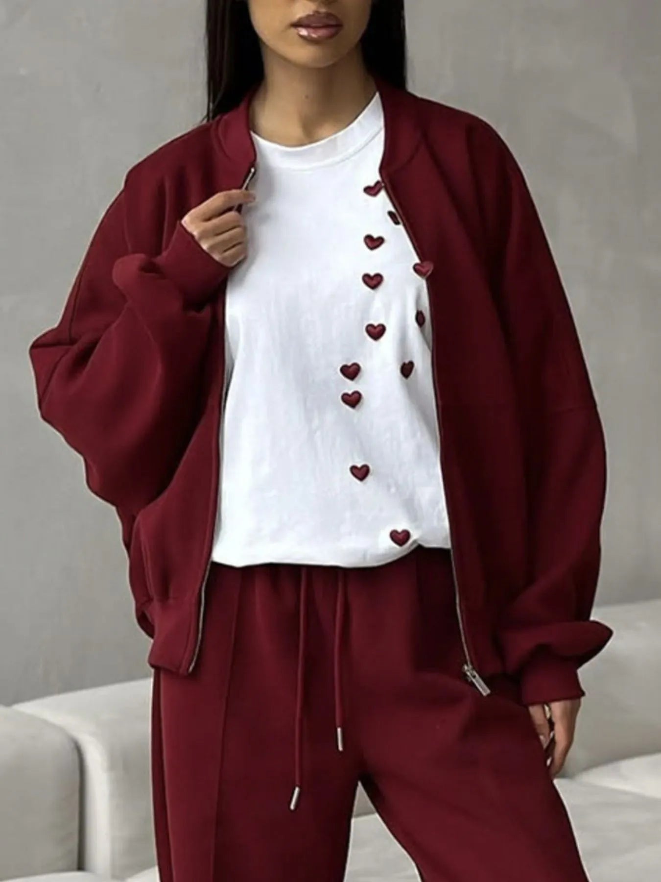 Plus Size Heart Round Neck Short Sleeve T-Shirt - Fashorio