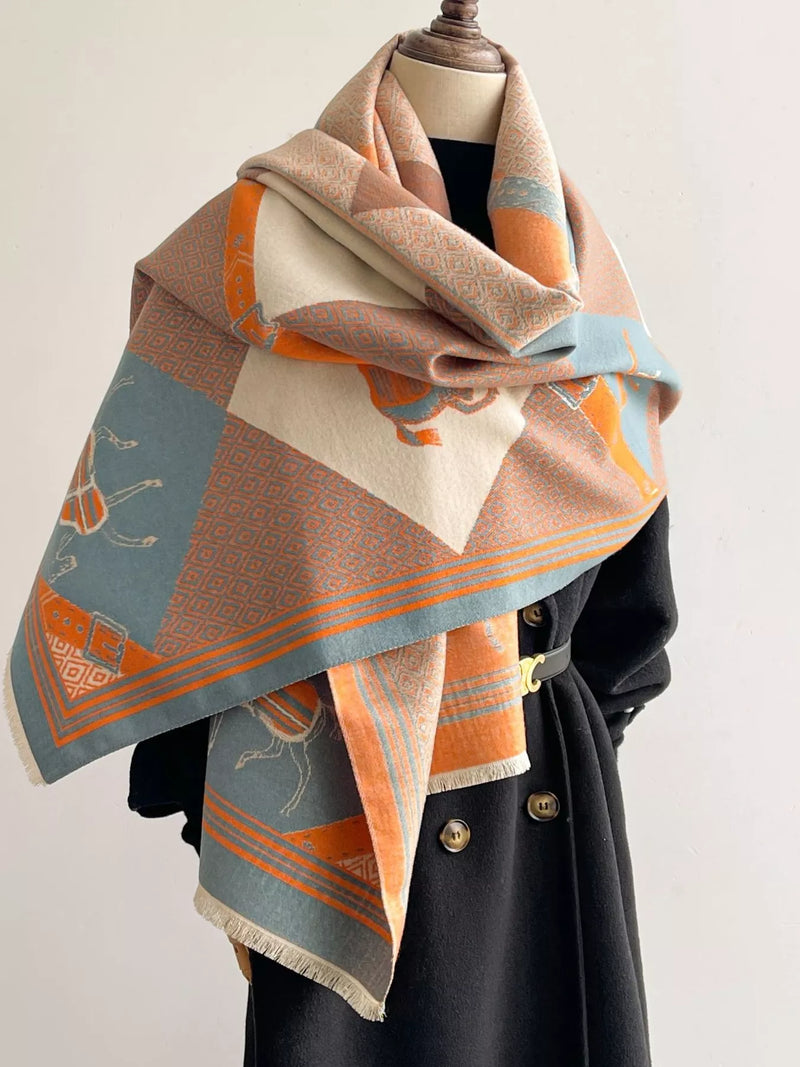 Equestrian print reversible scarf front view
