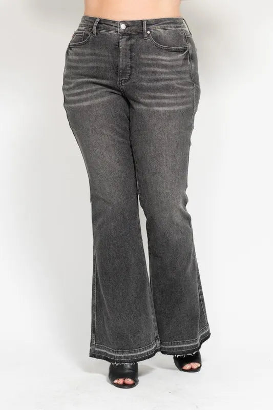 Judy Blue Mid Rise Release Hem Gray Flare Jeans, view 11