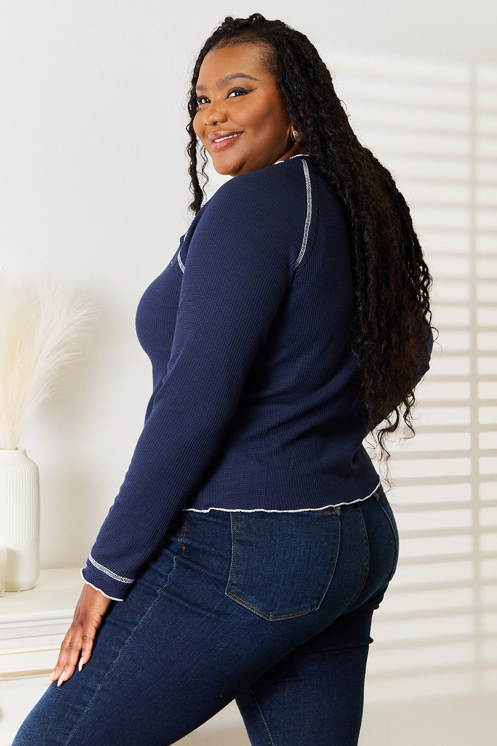 Back view of the round neck raglan top