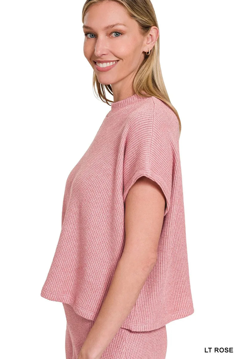 Boxy Sweater Top and Pants Set in Rose side view