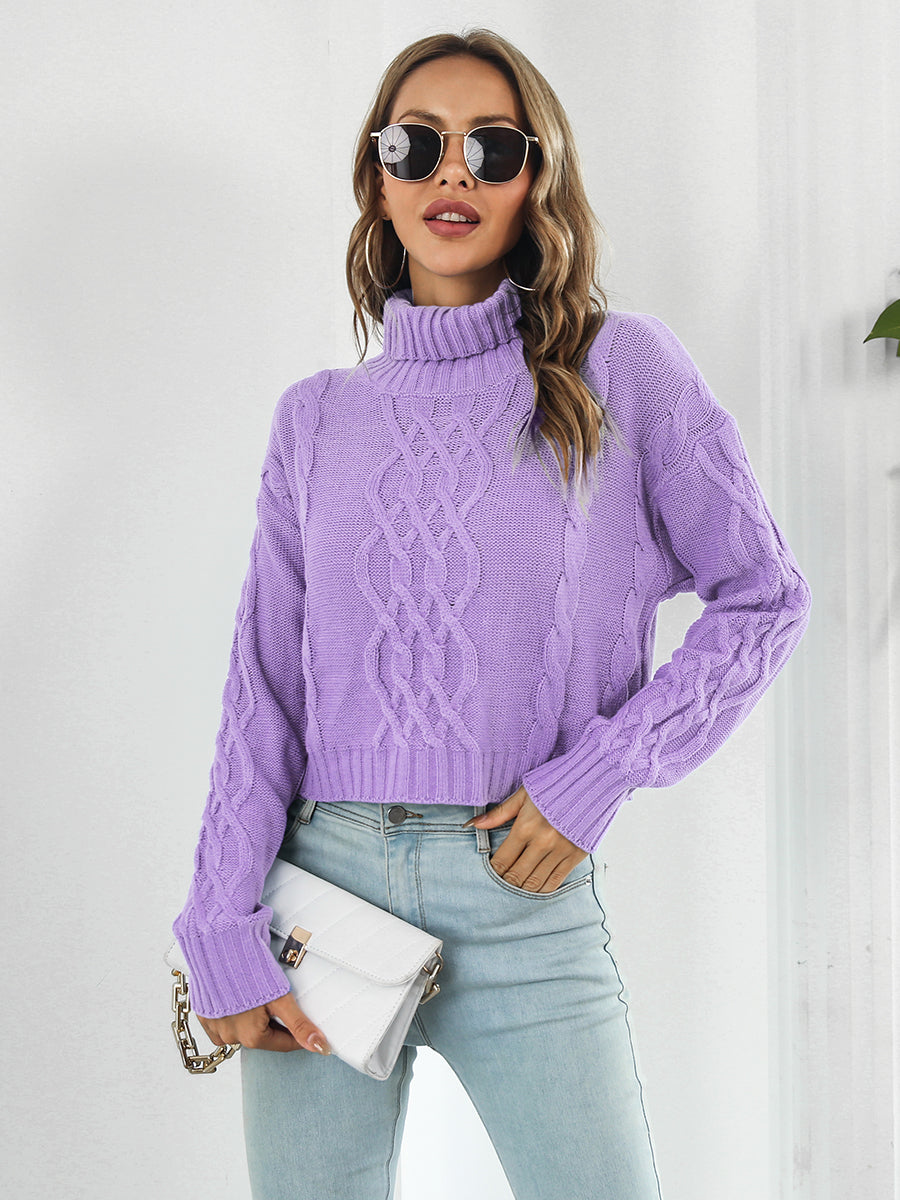 Turtleneck Dropped Shoulder Sweater Lilac - Fashorio