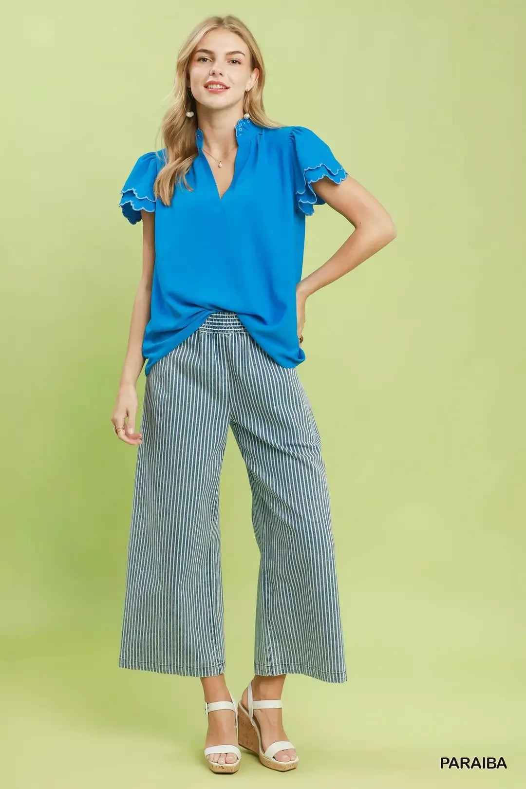 Umgee scalloped ruffle sleeve top back view