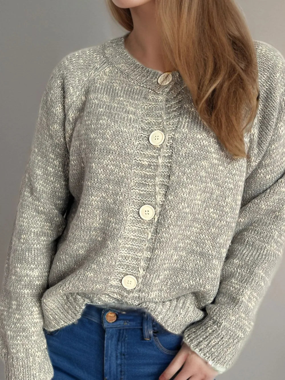 Heathered Button Down Long Sleeve Cardigan - Fashorio