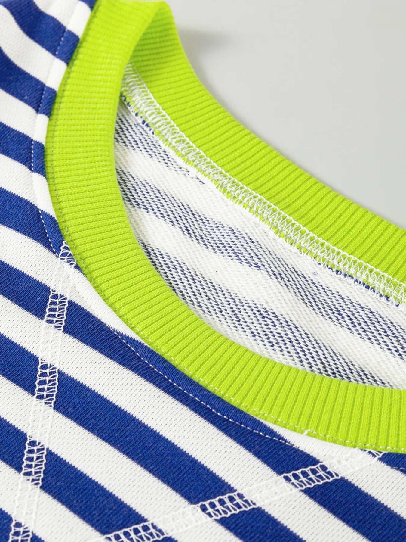 Striped Contrast Ribbed Trim Drop Shoulder Sweatshirt - Fashorio