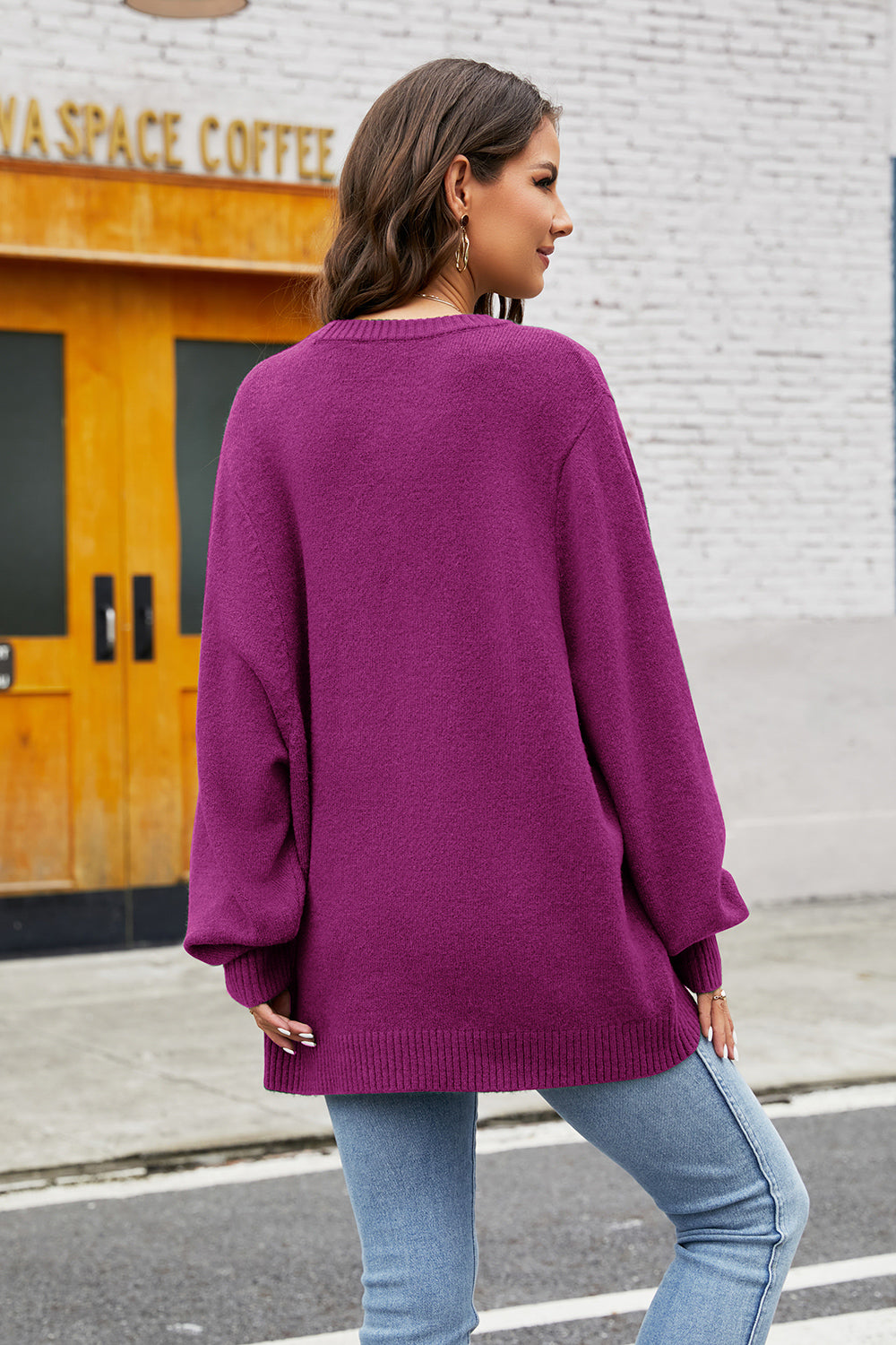 Round Neck Long Sleeve Sweater - Fashorio
