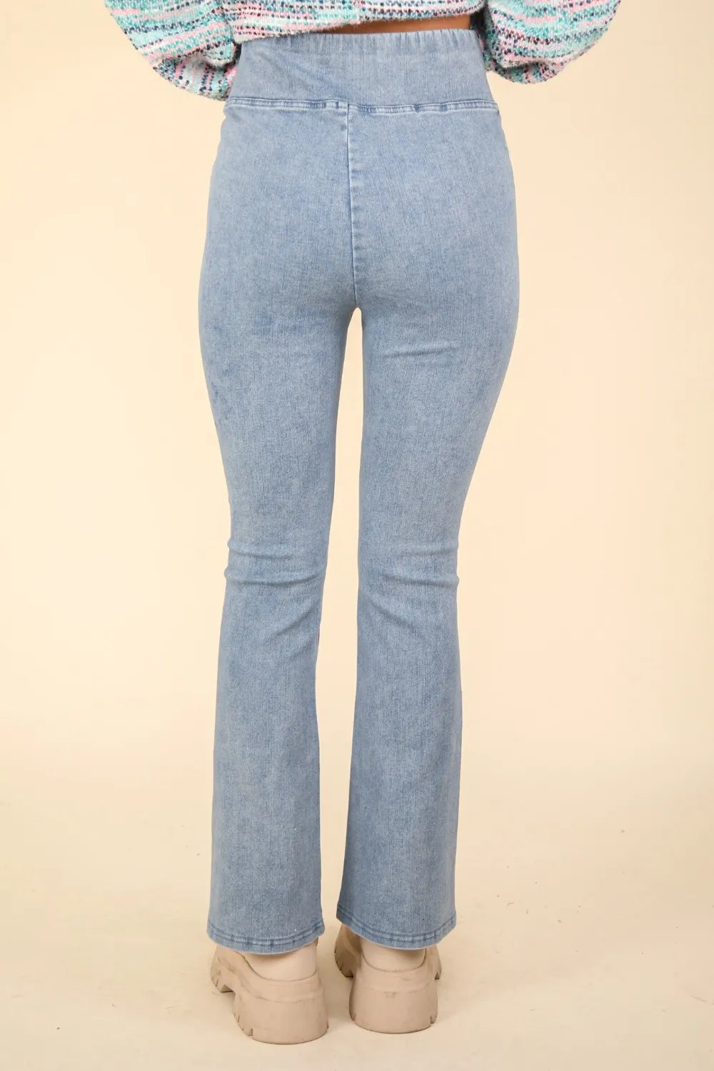 VERY J Washed Denim Stretchy Crossover Waist Leggings - Fashorio