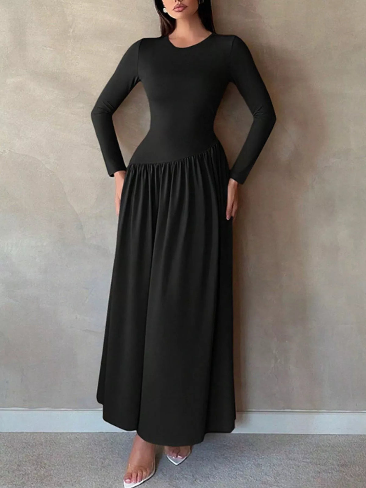 Long Sleeve Ruched A Line Maxi Dress view 11