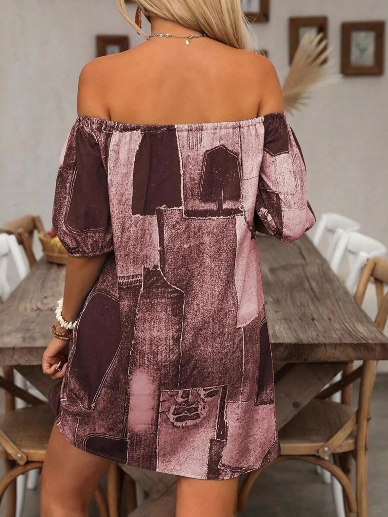 Patchwork Off Shoulder Denim Mini Dress - Fashorio