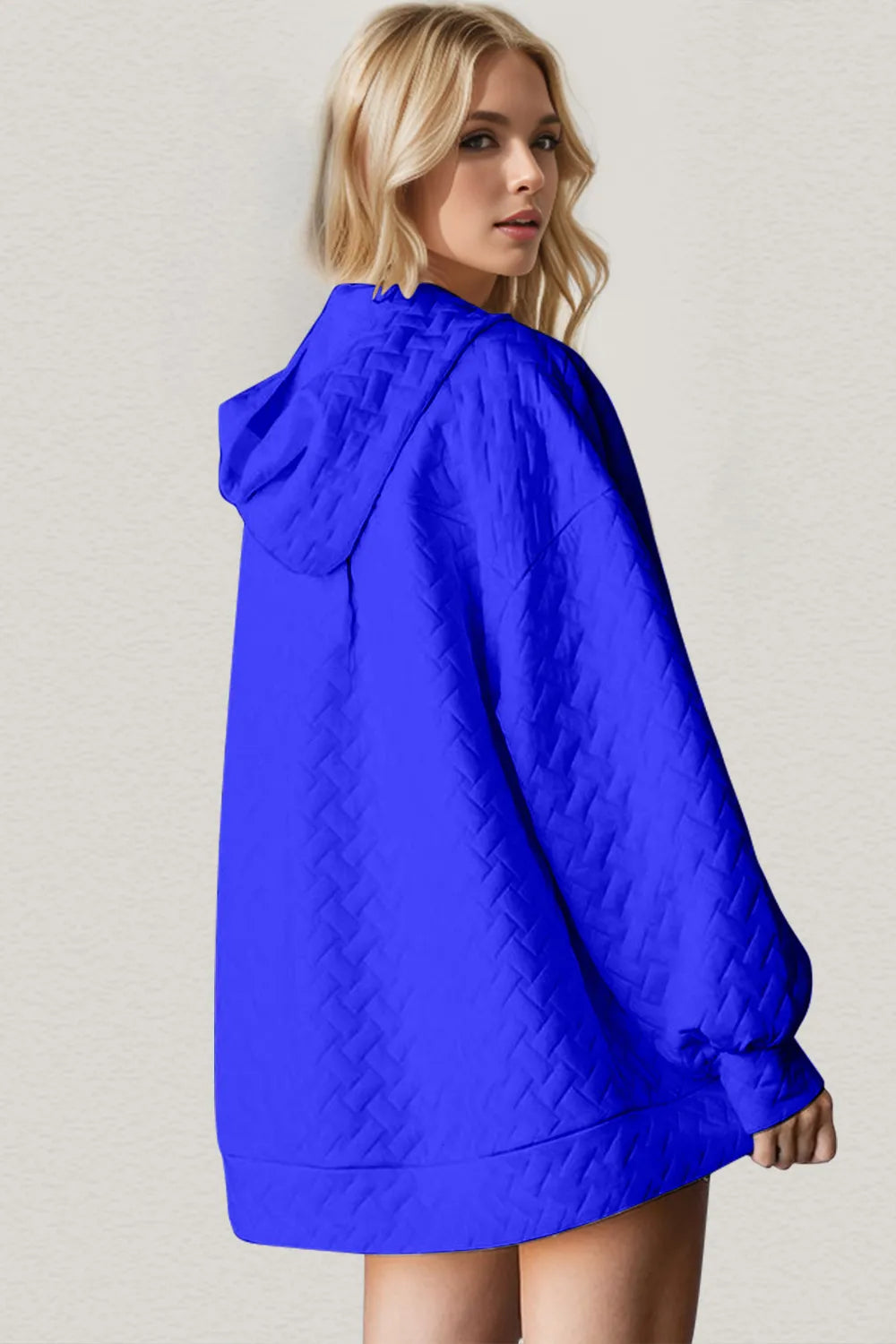 Textured drop shoulder hoodie side view